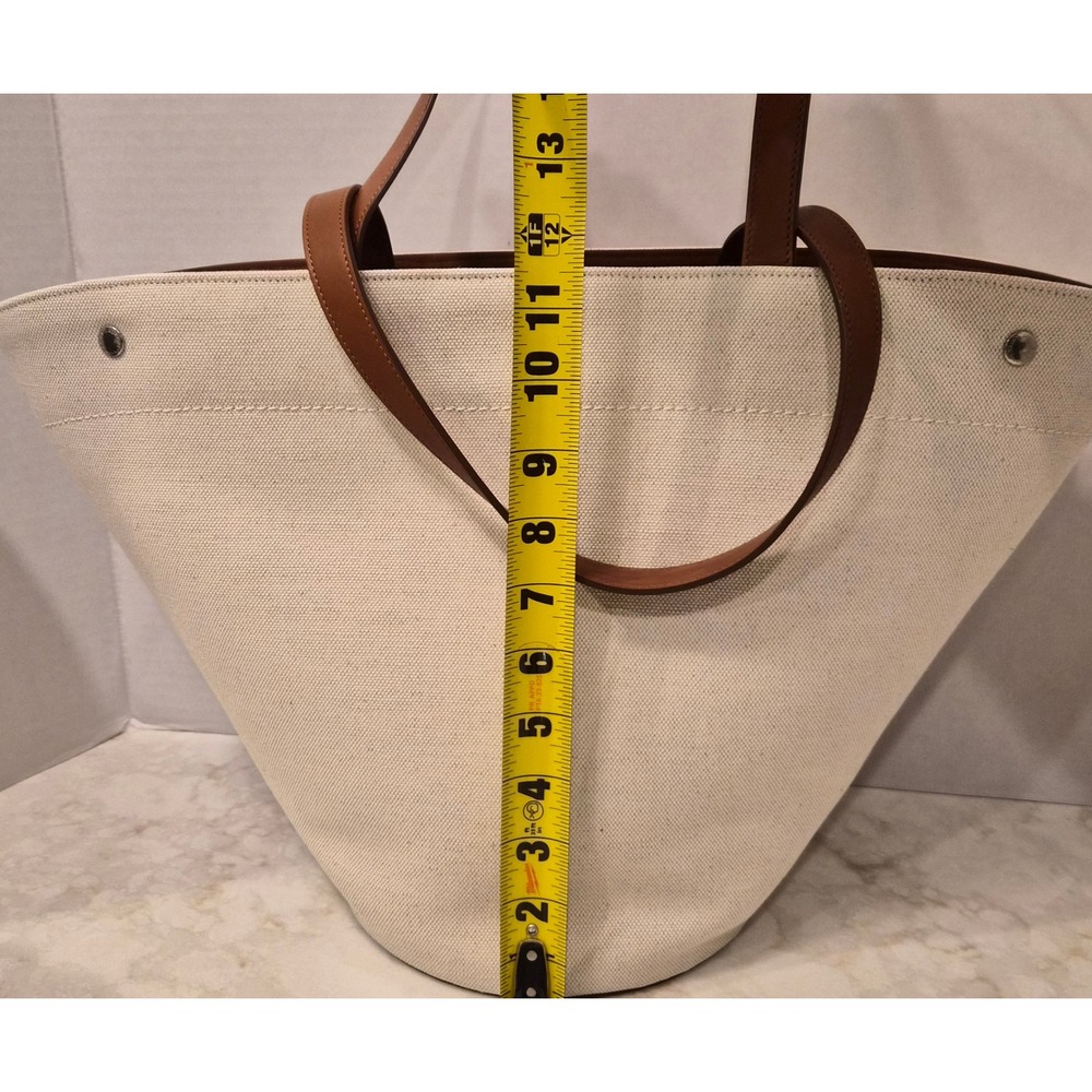 Saint‎ Laurent Rive Gauche Panier Canvas Bucket Tote Bag Brown 735728 FABJN - Picture 2 of 15